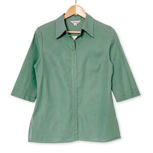 Jessica Sport Linen Button Up Shirt Green Cottagecore Coastal Grandma Minimalist